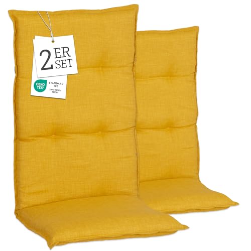 Beo Gartenstuhlauflagen Hochlehner 4er Set Barcelona | Made in EU nach Öko-Tex Standard | Hochlehner Auflagen waschbar | Atmungsaktive Stuhlauflagen Hochlehner mit Blumen in Hell-Blau von Beo