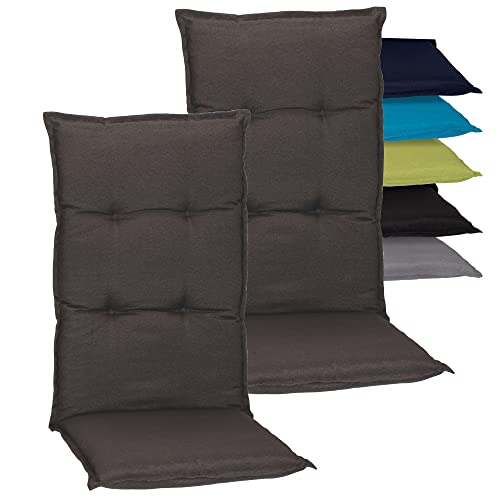 Beo Hochlehner-Auflagen 2er Set Wasserabweisend Turin | Made in EU Premium-Qualität | Gartenstuhl-Auflagen UV-beständig und fleckenabweisend | Atmungsaktive Stuhlauflagen Hochlehner in Dunkel-Grau von Beo
