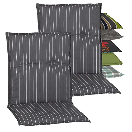Beo Niedriglehner Auflagen 2er Set Barcelona | Made in EU nach Öko-Tex Standard | Waschbare Stuhlauflage Niedriglehner mit Halteband | Atmungsaktive Auflagen Niedriglehner mit Nadel-Streifen von Beo