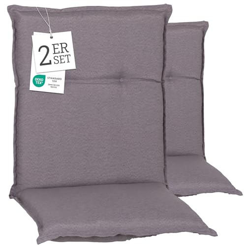 Beo Niedriglehner Auflagen 2er Set Wasserabweisend Turin | Made in EU Premium-Qualität | Gartenstuhlauflage UV-beständig und waschbar | Atmungsaktive Stuhlauflage Niedriglehner in Grau von Beo