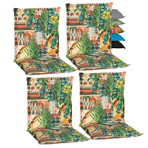 Beo Niedriglehner Auflagen 4er Set Waschbar Turin | Made in EU Premium-Qualität | UV-beständige Gartenstuhlauflage Niedriglehner | Atmungsaktive Stuhlauflage Niedriglehner mit Dschungel-Muster von Beo
