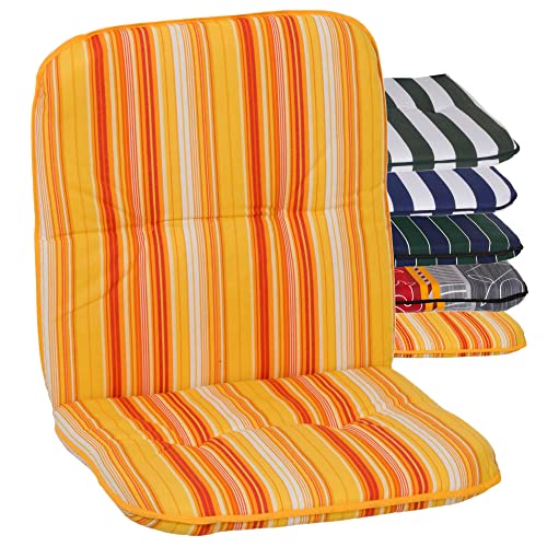 Beo Niedriglehner Auflagen Waschbar Bali Made in EU nach Öko-Tex Standard Atmungsaktive Stuhlauflage Niedriglehner mit Halteband UV-beständige Auflagen Niedriglehner Bali NL M616 Streifen Gelb Orange von Beo