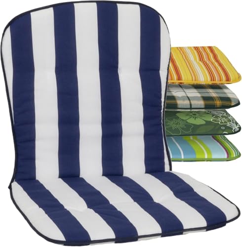 Beo Niedriglehner Auflagen Waschbar Kos | Made in EU nach Öko-Tex Standard | Atmungsaktive Stuhlauflage Niedriglehner | UV-beständige Auflagen Niedriglehner mit Streifen in Blau-Weiß von Beo