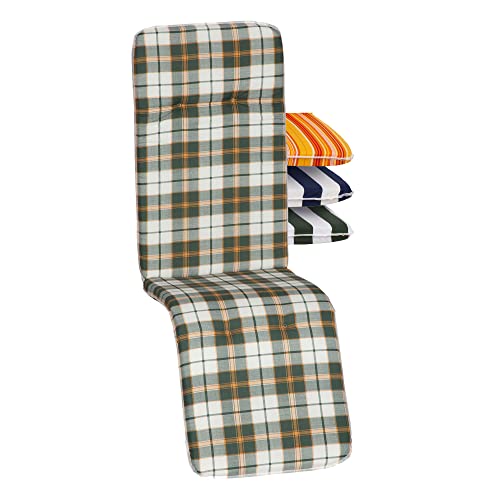 Beo Relaxsessel Auflage Waschbar Bali | Made in EU nach Öko-Tex Standard | Atmungsaktive Relaxstuhl Auflage mit Gummi-Halteband | UV-beständige Liegestuhl Auflage in Beige-Grün Kariert von Beo