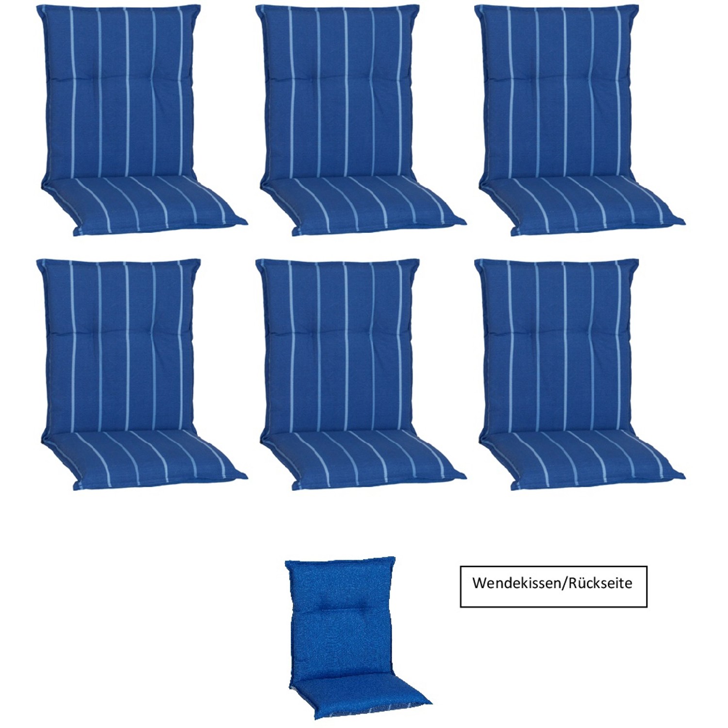 Beo Sitzauflage Niedriglehner Tovarnik 6er-Set Blau-Weiß gestreift Beo Sitzauflage Niedriglehner Tovarnik 6er-Set Blau-Weiß gestreift von Beo