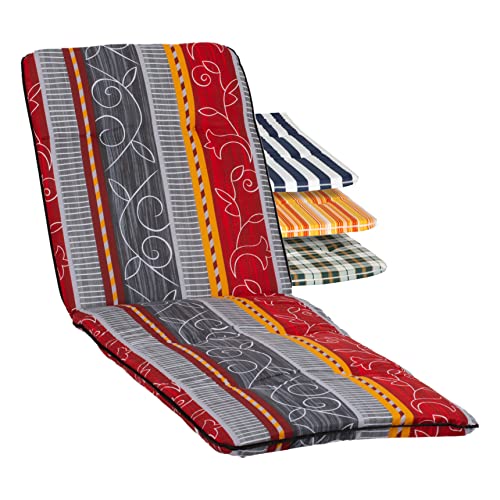 Beo Sonnenliege Auflage Waschbar Bali | Made in EU nach Öko-Tex Standard | Atmungsaktive Auflage Gartenliege mit Gummi-Halteband | UV-beständige Liegestuhl Auflage mit Ornamenten in Rot-Grau von Beo