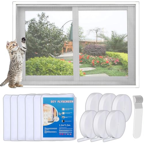 Beojonvy 6 Stück Fliegengitter für Fenster 130x150cm Insektenschutz Fenster mit Klettband Selbstklebend Moskitonetze für Fenster Schützen die Familie vor Insekten Weiß von Beojonvy