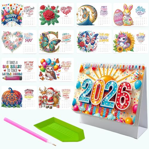 Beojonvy Diamond Painting Kalender 2026, Diamantmalerei Tischkalender zum Aufstellen Papierkalender DIY Weihnachtsgeschenke, Geeignet für Büro, Zuhause, Schule von Beojonvy