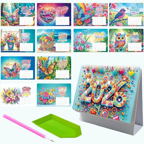 Beojonvy Diamond Painting Kalender 2026, Diamantmalerei Tischkalender zum Aufstellen Papierkalender DIY Weihnachtsgeschenke, Geeignet für Büro, Zuhause, Schule von Beojonvy