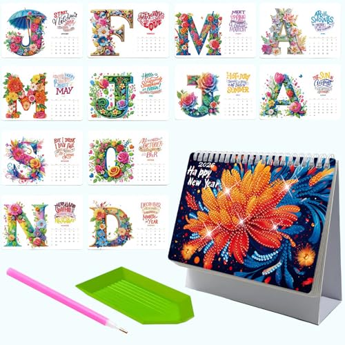 Beojonvy Diamond Painting Kalender 2026, Diamantmalerei Tischkalender zum Aufstellen Papierkalender DIY Weihnachtsgeschenke, Geeignet für Büro, Zuhause, Schule von Beojonvy