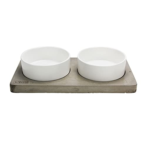 Beonebreed Keramik & Beton Schüssel Duo - 2 keramische Trink- und Futterschalen mit Betonständer - Weiß - Medium oder Large - Medium von Beonebreed