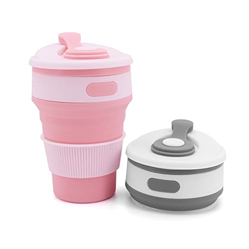 Beowanzk 2er Set faltbarer kaffeebecher Silikon Wasserbecher (je 350 ml) BPA-frei mit Tasse Trinkbecher kaffee To Go Becher mit Deckel Mehrweg Keep Coffee Cup Auslaufsicherer Travel Mug Faltbecher von Beowanzk