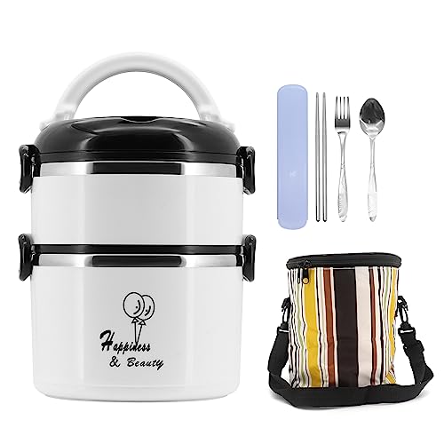 Beowanzk Thermo Lunchbox,Brotdose Edelstahl mit Fächern für Erwachsene und Kinde,Bento Box mit Lsoliertasche,Lunch Box Bentobox Auslaufsicher BPA-frei (Weiß) von Beowanzk