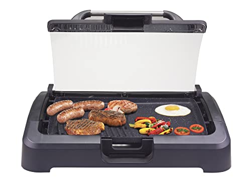 BEPER 90.871 Elektrogrill mit Glasdeckel, beschichtete Grillplatte, Edelstahl, 2200 WATT, schwarz von BEPER