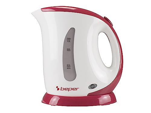 BEPER BB.050 Elektrischer Wasserkocher, Fassungsvermögen 1 l, Anzeige mit Skalierung, automatische Abschaltung, kein Wasser, schnelles Kochen, Electric Kettle, Rot von BEPER