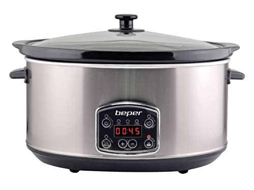 BEPER BC.510 Slow Cooker, 280 W, 4,5 Liter, Glaskeramik, Schwarz und Stahl, Nero E Acciaio von BEPER