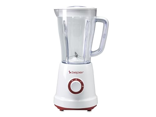 BEPER P102FRU500 Standmixer, 1,5 l, 500 W, 4 abnehmbare Klingen aus Edelstahl, 2 Geschwindigkeitsstufen und Pulsefunktion, Deckel mit Loch, rutschfeste Unterseite, Rot von BEPER