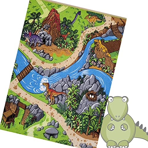 BEPPE Spielzeug Spiele Teppich fürs Kinderzimmer weicher Kinderteppich Spielteppich Waschbar Dino Dinosaurier Urzeit Motiv Kinder Zimmer Motivteppich Spieleteppich Farbecht 150 x 100 cm von Beppe