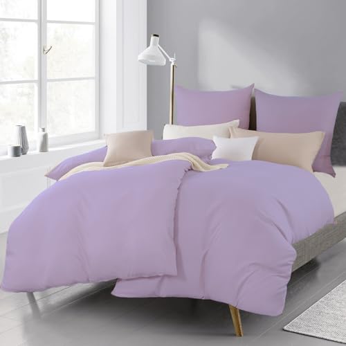 Beqnat Bettwäsche 135x200 4teilig Lavendel Lila - Weich Bettwäsche-Sets Bettbezug 135 x 200 4tlg Kissenbezug 80x80 2er Set aus Mikrofaser mit Reißverschluss von Beqnat