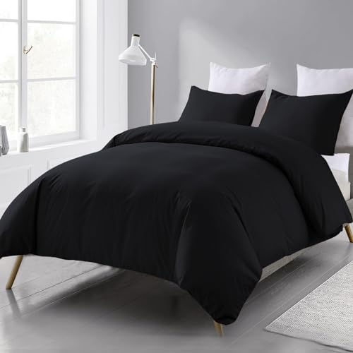 Beqnat Bettwäsche 200x200 Schwarz - Weich Bettwäsche-Sets Bettbezug 200x200 Kissenbezug 80x80 2er Set aus Mikrofaser mit Reißverschluss von Beqnat