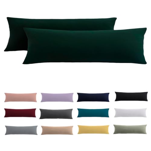 Beqnat Seitenschläferkissen Bezug 40x145 2er Set - Dunkelgrüne Kissenbezug 145x40 mit Reißverschluss 100% Mikrofaser Resistent und Hypoallergen Kopfkissenbezug für Seitenschläferkissen von Beqnat