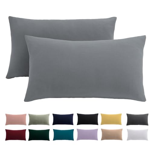 Kissenbezug 30x50 2er Set - Kopfkissenbezug 30 x 50 cm Grau Für Kissen 100% Mikrofaser Kissenhülle Bügelfrei & Knitterfrei mit Reißverschluss von Beqnat