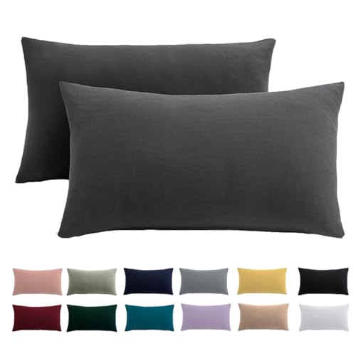 Kissenbezug 40 x 80 2er Set - Kopfkissenbezug 40x80 Anthrazit Für Kissen 100% Mikrofaser Kissenhülle Bügelfrei & Knitterfrei mit Reißverschluss von Beqnat