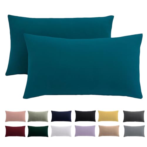 Kissenbezug 40 x 80 2er Set - Kopfkissenbezug 40x80 Petrol Für Kissen 100% Mikrofaser Kissenhülle Bügelfrei & Knitterfrei mit Reißverschluss von Beqnat