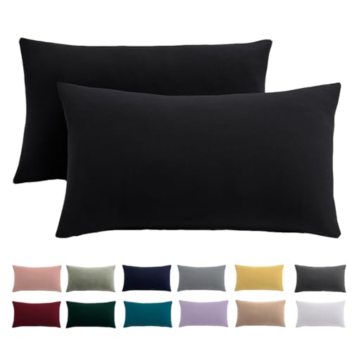 Kissenbezug 40 x 80 2er Set - Kopfkissenbezug 40x80 Schwarz Für Kissen 100% Mikrofaser Kissenhülle Bügelfrei & Knitterfrei mit Reißverschluss von Beqnat