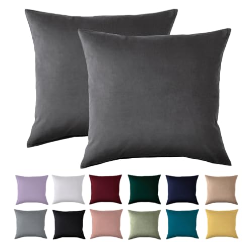 Kissenbezug 40x40 2er Set - Kopfkissenbezug 40 x 40 cm Anthrazit Für Kissen 100% Mikrofaser Kissenhülle Bügelfrei & Knitterfrei mit Reißverschluss von Beqnat