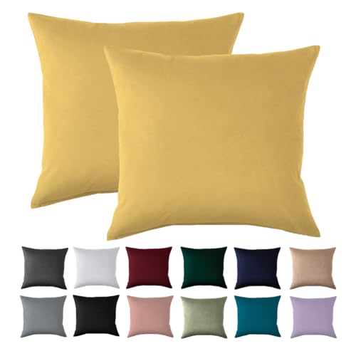 Kissenbezug 40x40 2er Set - Kopfkissenbezug 40 x 40 cm Gelb Für Kissen 100% Mikrofaser Kissenhülle Bügelfrei & Knitterfrei mit Reißverschluss von Beqnat