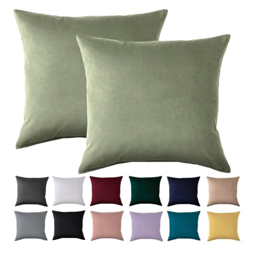 Kissenbezug 40x40 2er Set - Kopfkissenbezug 40 x 40 cm Salbeigrün Für Kissen 100% Mikrofaser Kissenhülle Bügelfrei & Knitterfrei mit Reißverschluss von Beqnat