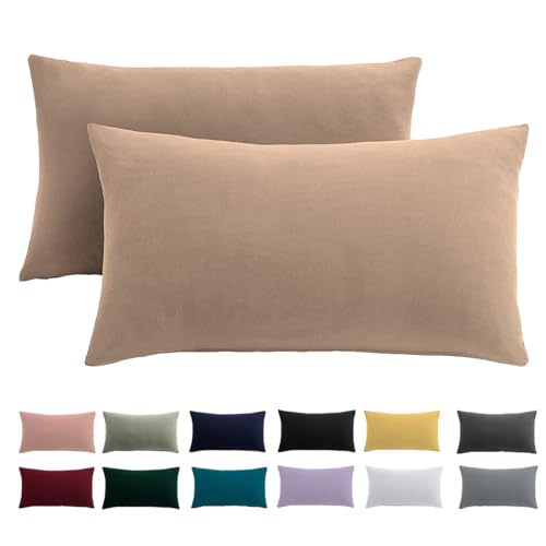 Kissenbezug 40x60 2er Set - Kopfkissenbezug 40 x 60 cm Beige Für Kissen 100% Mikrofaser Kissenhülle Bügelfrei & Knitterfrei mit Reißverschluss von Beqnat