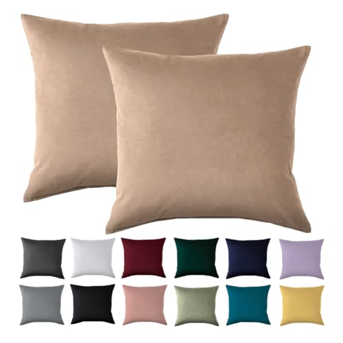 Kissenbezug 80x80 2er Set - Kopfkissenbezug 80 x 80 cm Beige Für Kissen 100% Mikrofaser Kissenhülle Bügelfrei & Knitterfrei mit Reißverschluss von Beqnat