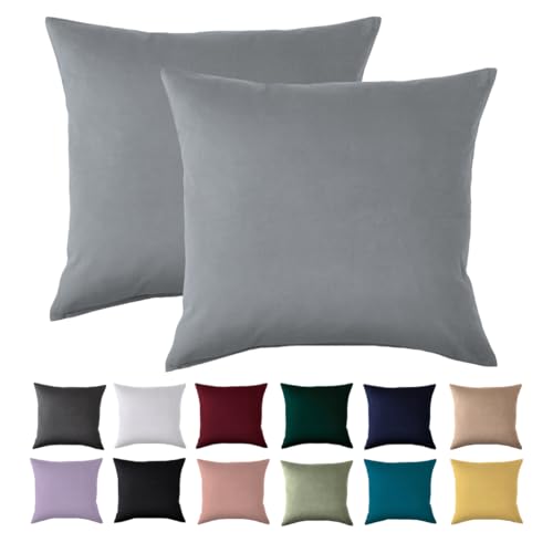 Kissenbezug 80x80 2er Set - Kopfkissenbezug 80 x 80 cm Grau Für Kissen 100% Mikrofaser Kissenhülle Bügelfrei & Knitterfrei mit Reißverschluss von Beqnat