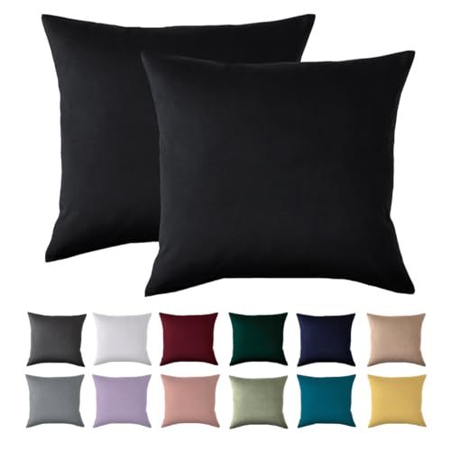 Kissenbezug 80x80 2er Set - Kopfkissenbezug 80 x 80 cm Schwarz Für Kissen 100% Mikrofaser Kissenhülle Bügelfrei & Knitterfrei mit Reißverschluss von Beqnat
