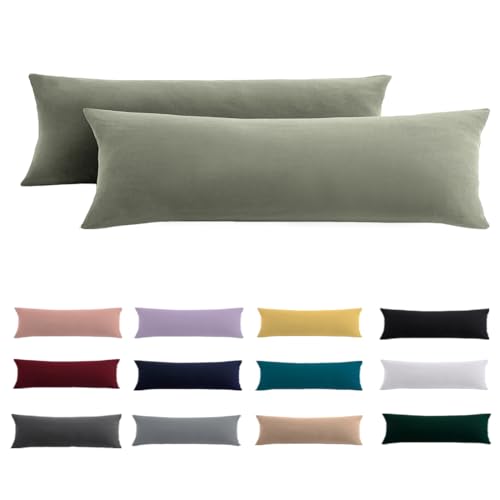 Seitenschläferkissen Bezug 40x145 2er Set - Salbeigrüne Kissenbezug 145x40 mit Reißverschluss 100% Mikrofaser Resistent und Hypoallergen Kopfkissenbezug für Seitenschläferkissen von Beqnat
