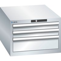 LISTA Schubladenschrank 27x36E, (BxTxH) 564x725x383mm, 3 Schubladen, 2 x 75 / 1 x 150, lichtgrau, CODE Lock von Lista