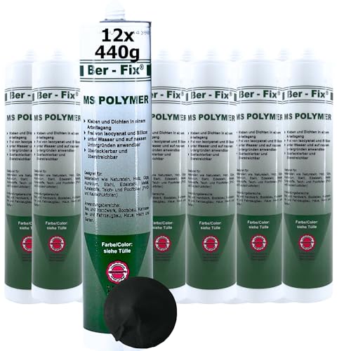 Ber-Fix MS Polymer Schwarz 12x 440g – Wasserfester Kleber für Teichbau, Boot & Karosserie von Ber-Fix
