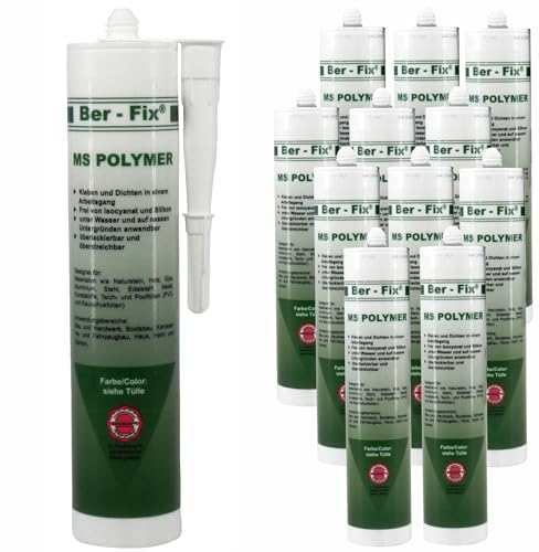 Ber-Fix MS Polymer Montagekleber Weiß 12er-Pack - Nicht schimmelnd, für Fliesen, Glas, Metall & Beton, perfekt für Nassbereiche, sicherer und ungiftiger als Sanitärsilikon von Ber-Fix