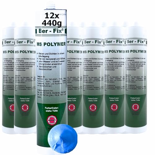 Ber-Fix 12x MS Polymer Kleber Pool-Blau 440g – Wasserfester Montagekleber für Poolreparaturen, elastisch & extrem haftstark von Ber-Fix