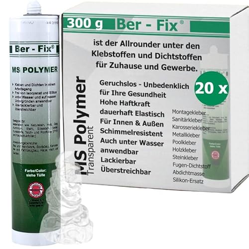 Ber-Fix 20x MS Polymer Kleber Transparent Glasklar 300g – ​​Profi-Klebetechnik für nahezu unsichtbare, dauerhafte Verklebungen von Ber-Fix