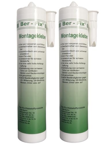 Ber-Fix Express Montagekleber BF3000 2er Pack Schnellhaftend für Innen & Außen Metall Stein Spiegel Kunststoff Elastisch Wetterfest Ungiftig Ideal auch für Nassbereiche & Unterwasser von Ber-Fix