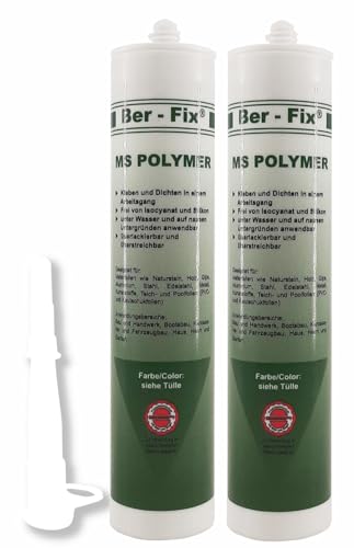 Ber-Fix MS Polymer Montagekleber Weiß 2er-Pack - Nicht schimmelnd, für Fliesen, Glas, Metall & Beton, perfekt für Nassbereiche, sicherer und ungiftiger als Sanitärsilikon von Ber-Fix