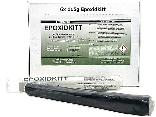 Ber-Fix 6x 115g Epoxidkitt 2K Knetmetall – Hitzebeständig bis 300°C | Wasserdicht & schnellhärtend | Reparaturknete für Metall, Holz, Keramik | Modellierbare Reparaturpaste statt Flüssigmetall von Ber-Fix