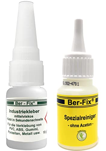 Ber-Fix Premium Industriekleber & Reiniger Set Mittelviskos 10g – universell für starke & dauerhafte Verbindungen in Industrie und Heimwerk, für Kunststoff, Metall, Holz, PVC, Gummi, Leder, Keramik von Ber-Fix