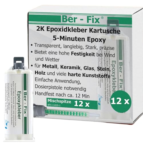 Ber-Fix 5 Min Epoxidharz Kleber EXPRESS 12x 50g Kartusche 2k Kleber echter Epoxy Kleber 2 Komponenten Kleber Kunststoff Metall Glas Stein Beton Holz von Ber-Fix