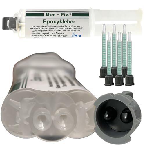 Ber-Fix 5 Min Kleber 25g – Profi-Klebstoff für Keramik, Stein & Beton – Inklusive 5 Mischdüsen von Ber-Fix
