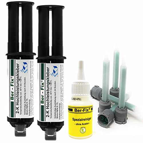 Ber-Fix 2x 25g 2K Hochleistungskleber EXPRESS 3 Min Kunststoff 2K Metallkleber Extra Stark + 5 Spitzen + Reiniger Metall Pvc GfK Holz Epoxid Harz frei auch als Kunststoff Spachtelmasse verwendbar von Ber-Fix