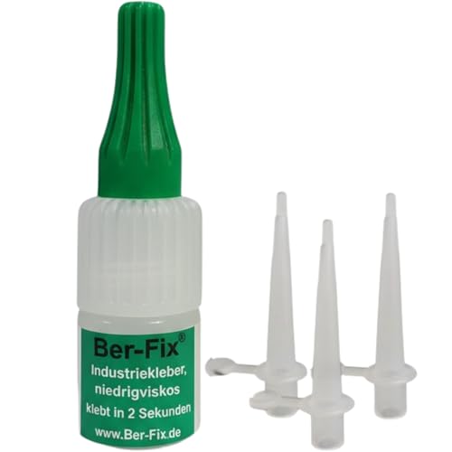 Ber-Fix Industriekleber 4 g + 3 Dosierspitzen – Sekundenkleber dünnflüssig, kapillar, extra stark – ideal für Porzellan, Glas, Figuren, Modellbau & Bastelarbeiten von Ber-Fix